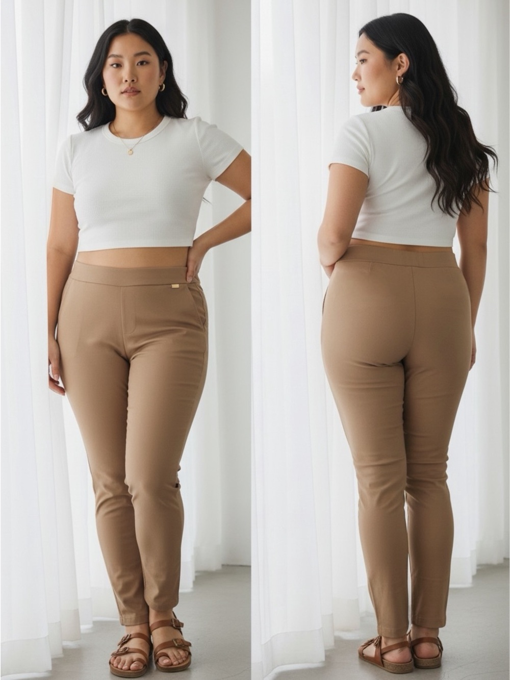 Anne Klein Stretch High-Rise tan Pants